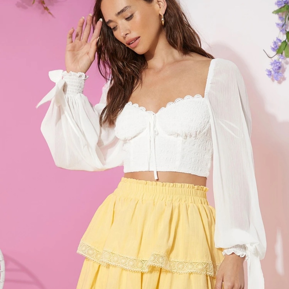 Sheer long sleeve crop top